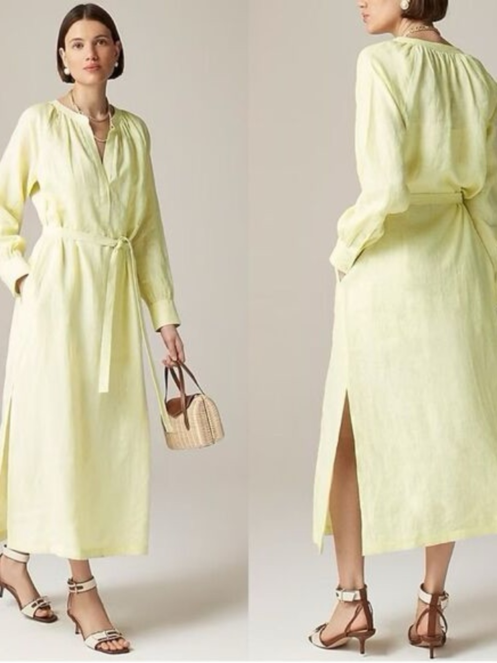 J. Crew Cabana Linen Maxi Dress Side Splits Pockets Like New Size XS